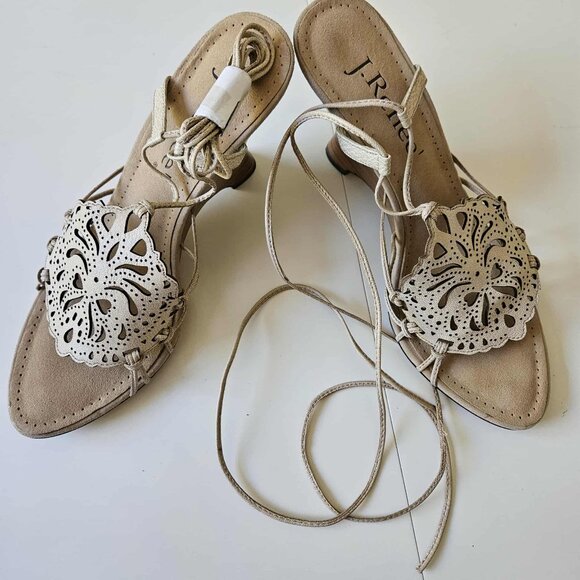 J. Renee Lace Up Wedge Sandles Beige Size 9 1/2 M - Picture 1 of 3